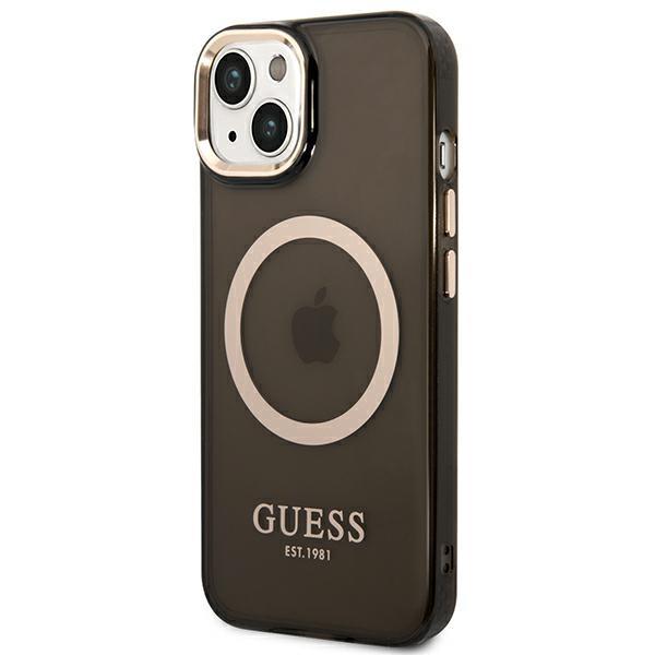 Guess Guhmp14Shtcmk Iphone 14 / 15 / 13 6.1 Czarny/Black Hard Case Gold Outline Translucent Magsafe
