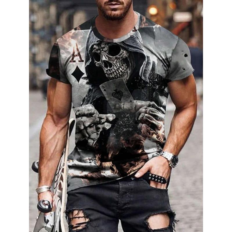 Летняя повседневная уличная мужская футболка с принтом черепа, мужская футболка, повседневная, с короткими рукавами, спортивная, модная мужская футболка для активного отдыха