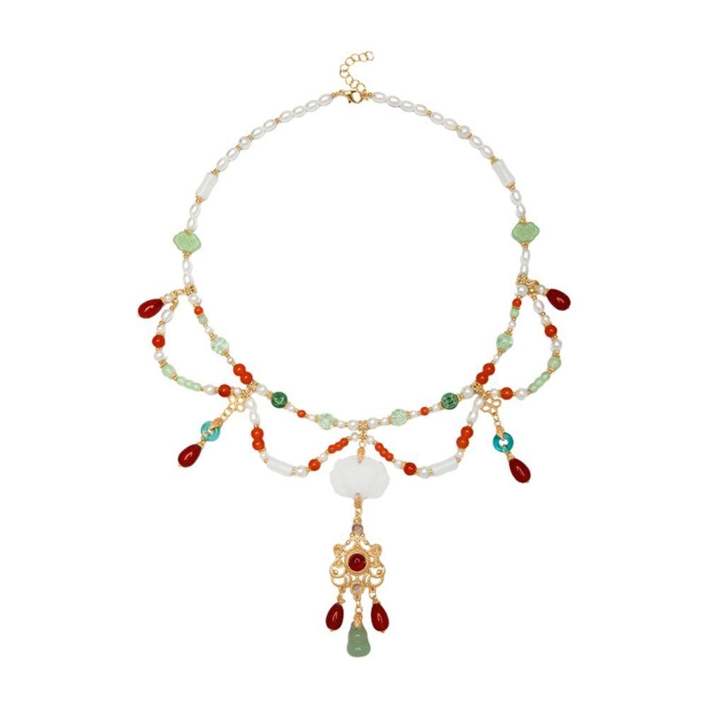 Pearl Horse Face Skirt Necklace Tang Ming Song Dynasty Long Tassel Necklace Women