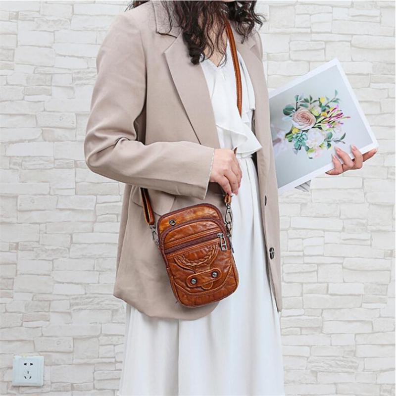 Yogodlns Vintage Soft Leather Crossbody Bags Rivet PU Women Messenger Shoulder Bag Small Female Handbags Phone Purses Black and Brown