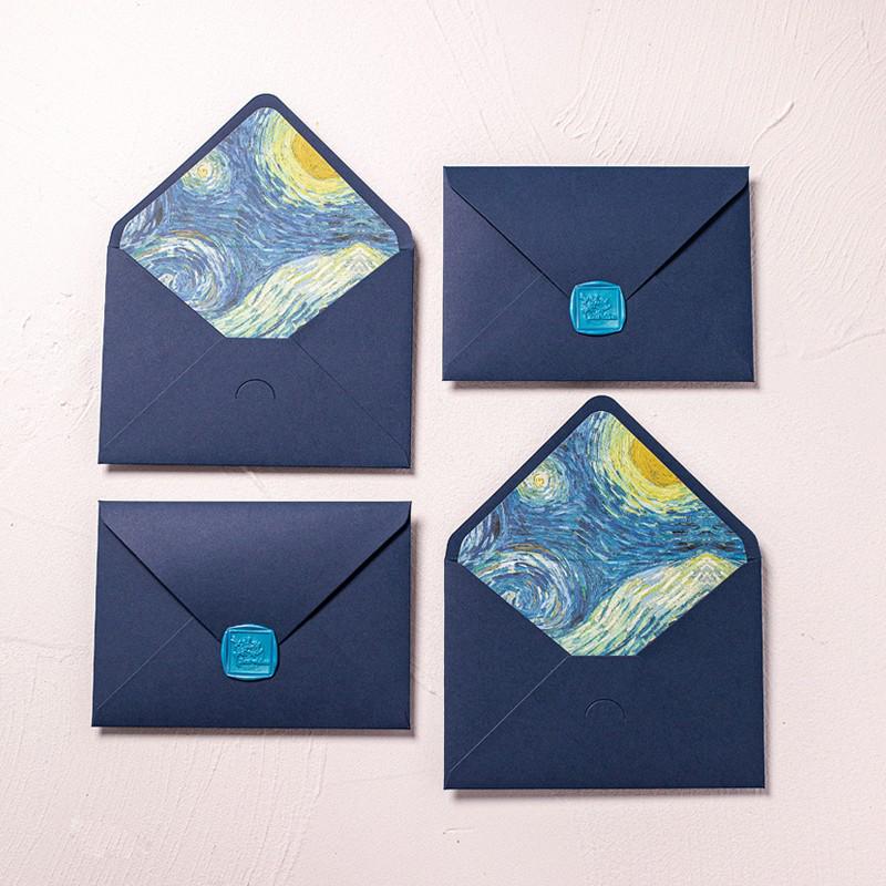 Van Gogh Blue Romantic Lined Envelope with Gold Logo Stamping for Invitations and Postcards