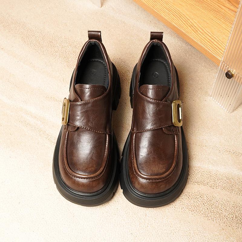 Женские туфли на платформе в стиле колледжа из мягкой кожи, женские туфли из маленькой кожи ретро-коричневого цвета для весны и осени