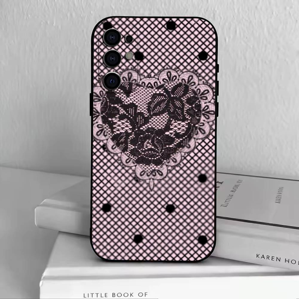 Элегантный дизайн с принтом черного кружева Чехол для телефона для Samsung S25,S24,S21,S22,S23,S30,Ultra,S20,Plus,Fe,Lite,Note,10,Черный чехол
