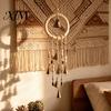 Artistic Door Decor with Bells Vintage Metal Wind Chimes And Wishing Bottle, Rustic Witch Natural Log Beads Hanging Ornament Wood Ring, Bohemian Style