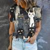 Cartoon Cat 3D Print Crewneck T-shirt Summer Casual Breathable Loose T-shirt Street Women's T-shirt