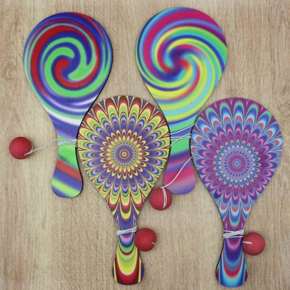 4Pcs Retro Paddle Ball Game Portable Wooden Target Ball Wooden Paddles with Ball Active Play