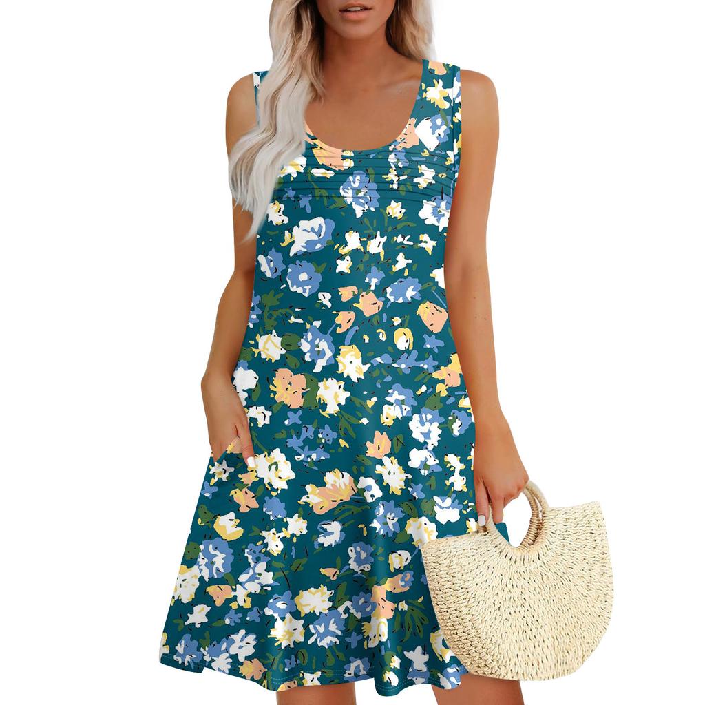 Womens Summer Dresses Loose U Neck Sleeveless Sundresses Dress With Pockets