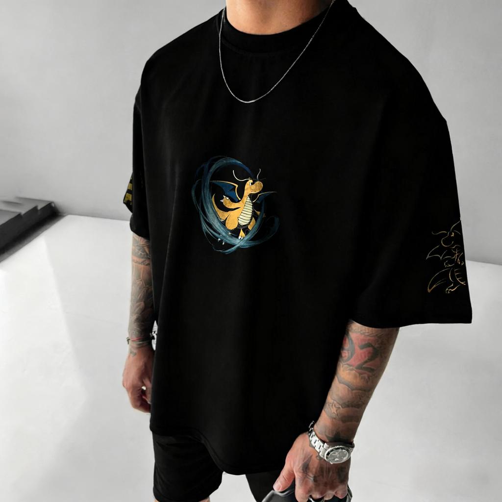 Совместная футболка Pokémon Anime 2025 Унисекс Летняя Новая с принтом Драгонайта Хип-хоп Тренд Повседневная Свободная Семейная С коротким рукавом