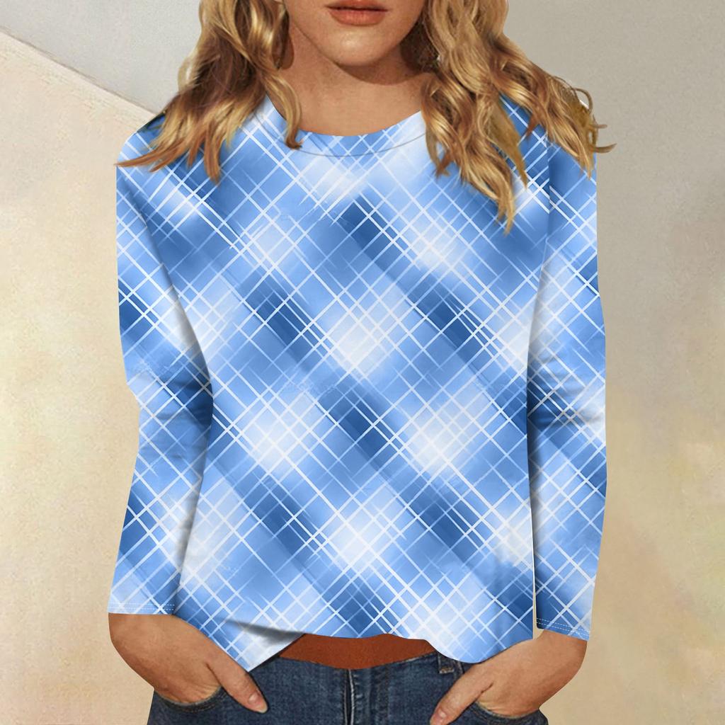 Женская модная повседневная футболка с круглым вырезом и длинным рукавом с принтом, топ