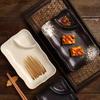 Japanese Style Ceramic Dumpling Plate, Rectangular with Vinegar Dish, Divided Ceramic Plate, Grilled Meat Flat Plate