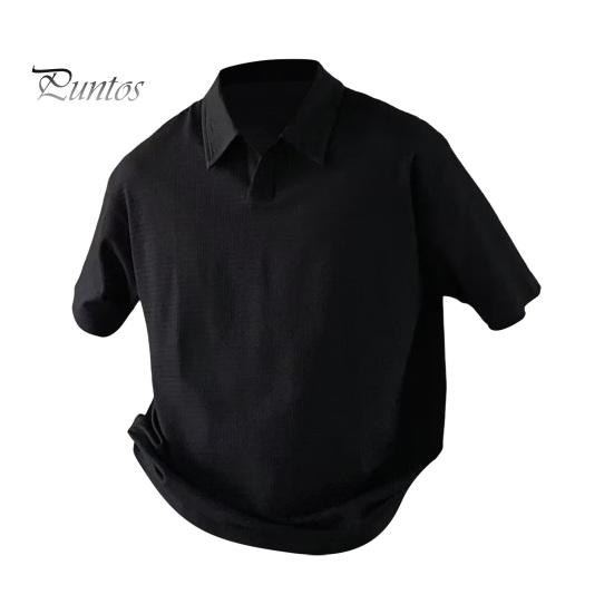 Летний мужской формальный топ с коротким рукавом, полуоткрытый отложной воротник, однотонный, средней длины, официальная офисная одежда, деловая рубашка