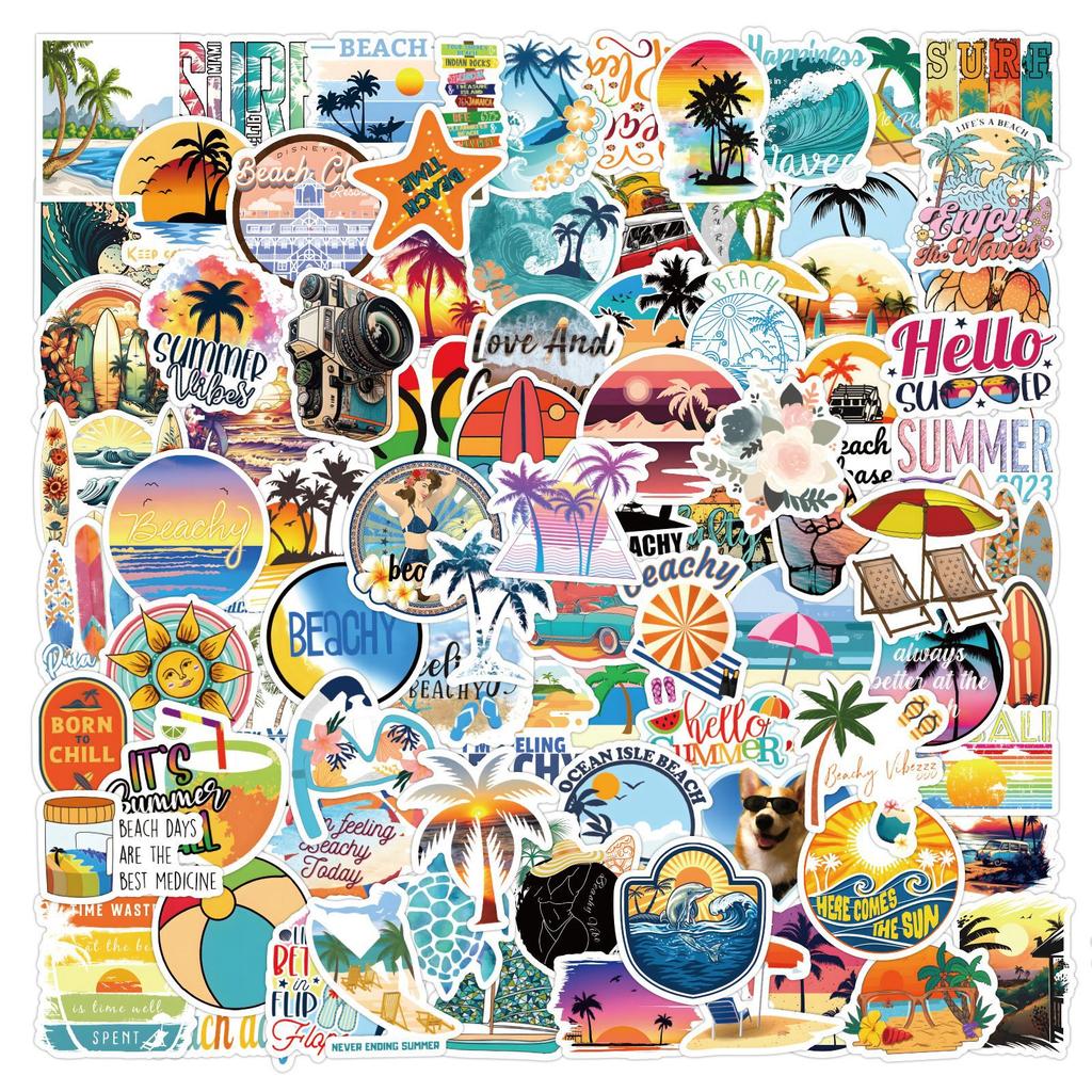 120 Summer Coconut Tree Beach Graffiti Stickers Skateboard Car Mobile Phone Kettle Decoration Stickers