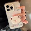 Bear Head Stand Apple 16 Mobile Phone Case 13 Glitter Powder Iphone14pro Max Suitable for 15 Soft Cute Cute