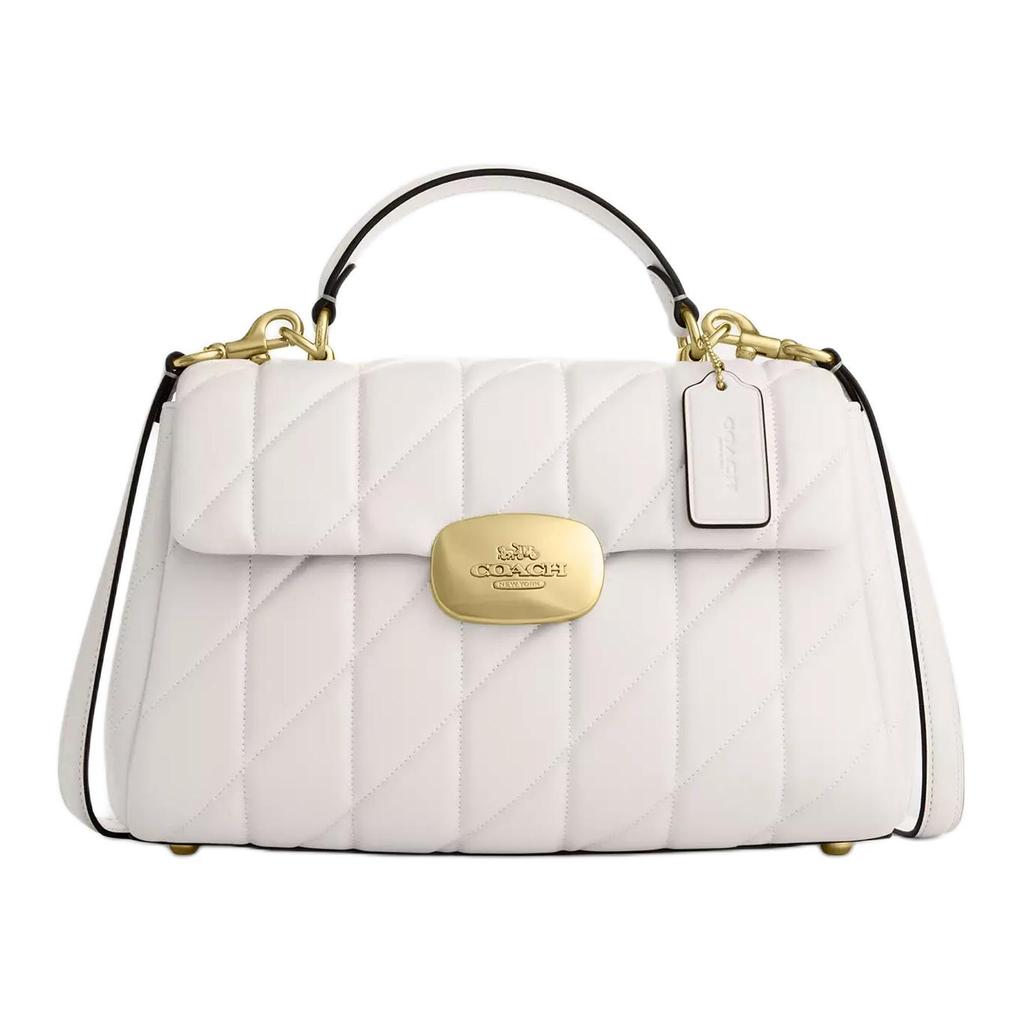 Coach Eliza 27 Quilted Logo Napa Leather Shoulder Tote Bag Large Women handbags Gold Chalk CY664-IMCHK