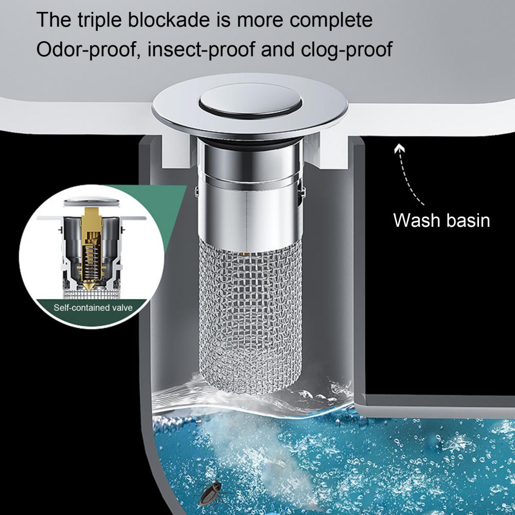 Easy Sink Drain Filter Pop-up Bathroom Sink Drain Filter Stainless Steel Bathroom Sink Drain Filter Floor for Multifunctional
