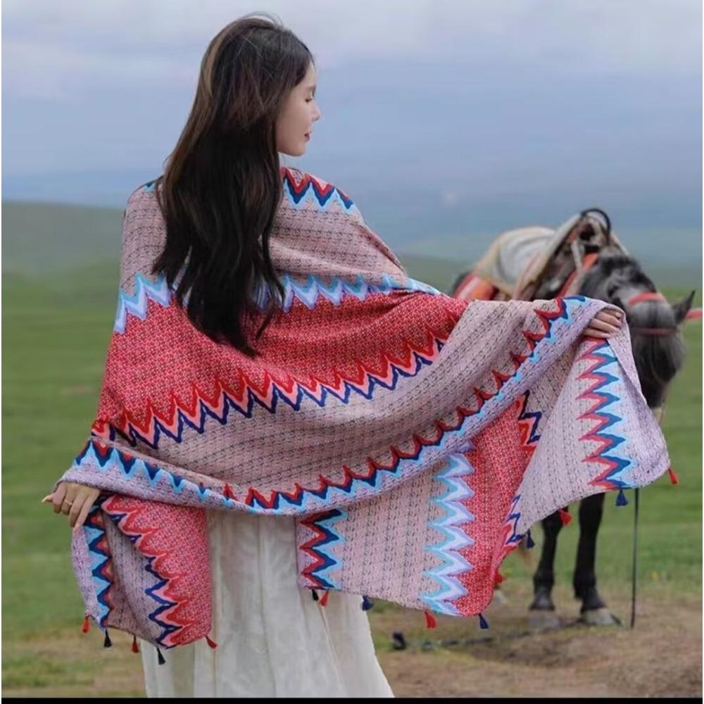 Соленое озеро Чака Туризм на Северо-Западе Этнический стиль Шарф Шелковый шарф Женский Летний Приморский Пляжный Платок Солнцезащитный Тонкий