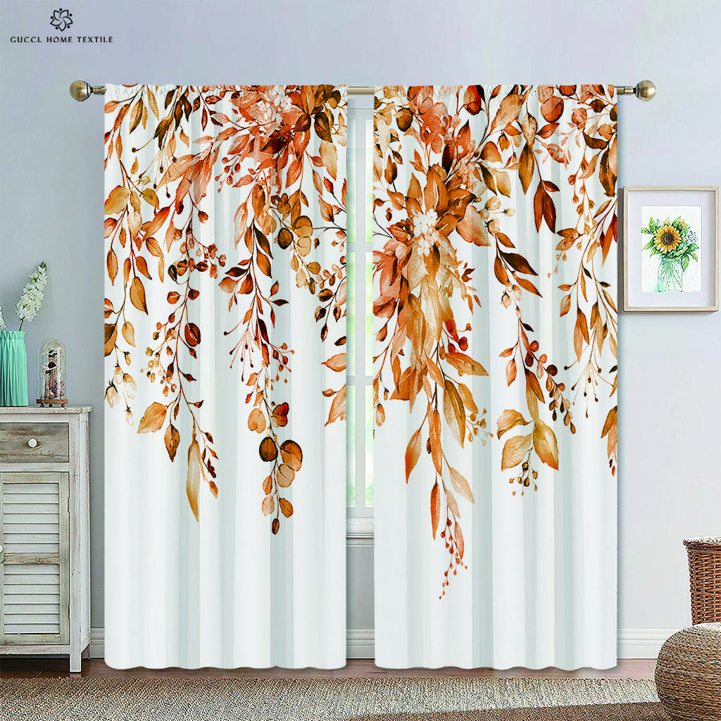 Простая занавеска для окна с цветочным принтом и листьями, карман на штанге, подходит для спальни, гостиной, украшения на открытом воздухе, может быть изготовлена на заказ