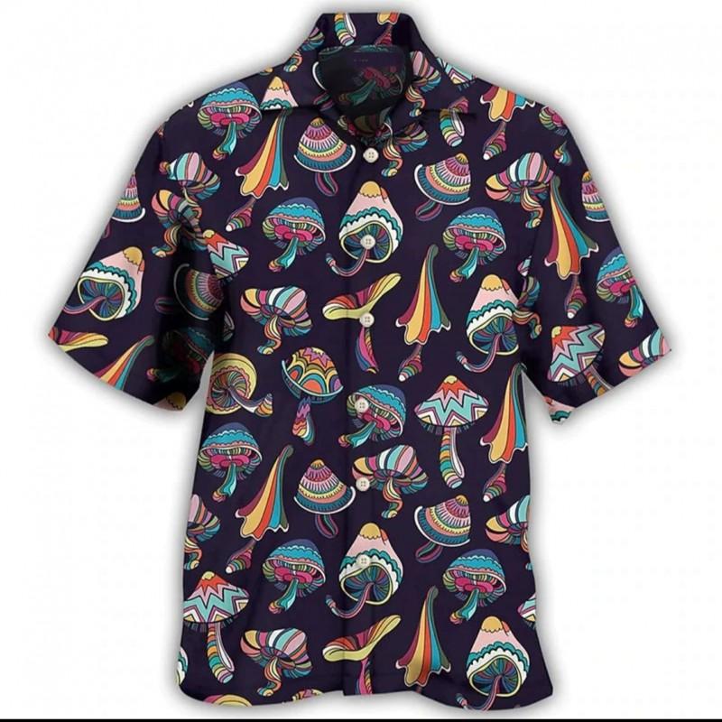2026 Mens Loose Breathable 3D Print Hawaiian Short Sleeve Shirt Fashion Collared Casual Top