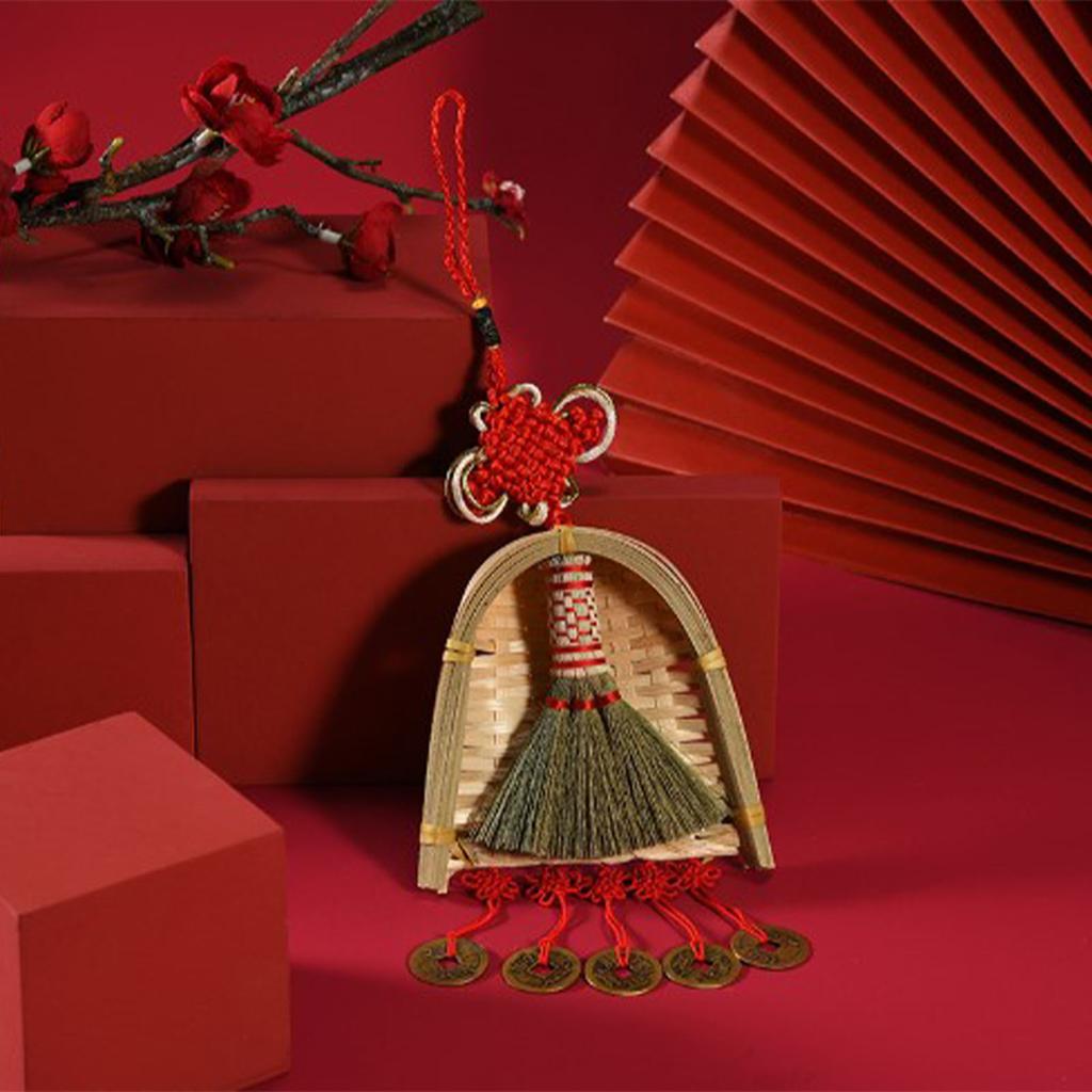 Broom Dustpan Decor Chinese Year Ornament Pendant New Tassel Hanging Decor Mini Fortune Broom