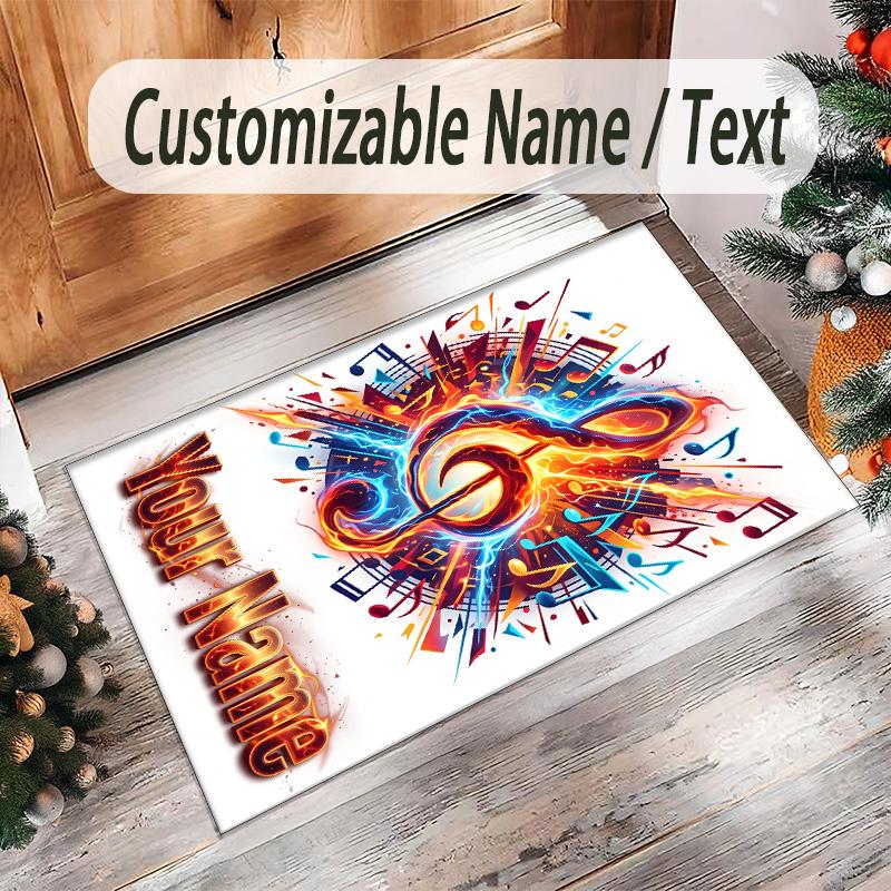 Music Theme Crystal Velvet Rug Personalized Custom Name Text Soft Floor Mat Home Decor