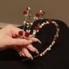 French Red Rhinestone Female Hair Accessories Pearl Hair Hoop Korean Style Headwear Rose Headband