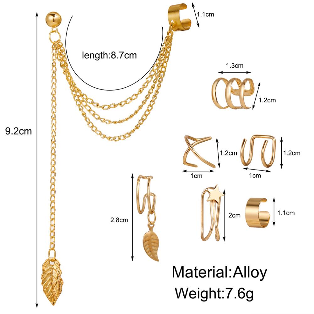 Модные серьги-клипсы со звездами и листьями для женщин, простые серьги-клипсы с искусственным хрящом, ювелирные изделия, клипсы, аксессуары