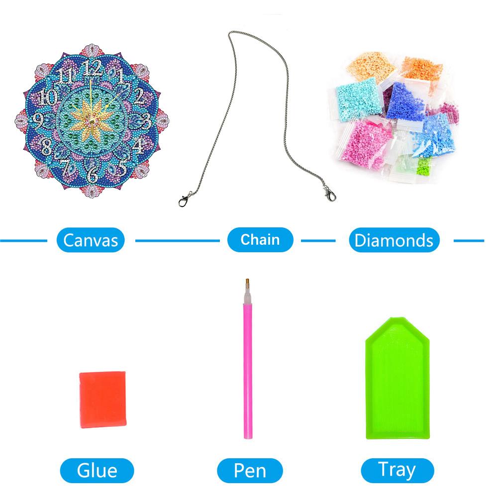 2D Плоский DIY Мандала Деревянное Алмазная Живопись Украшение с Функцией Часов 5D Подвесные Часы Искусство Ремесло для Украшения Гостиной