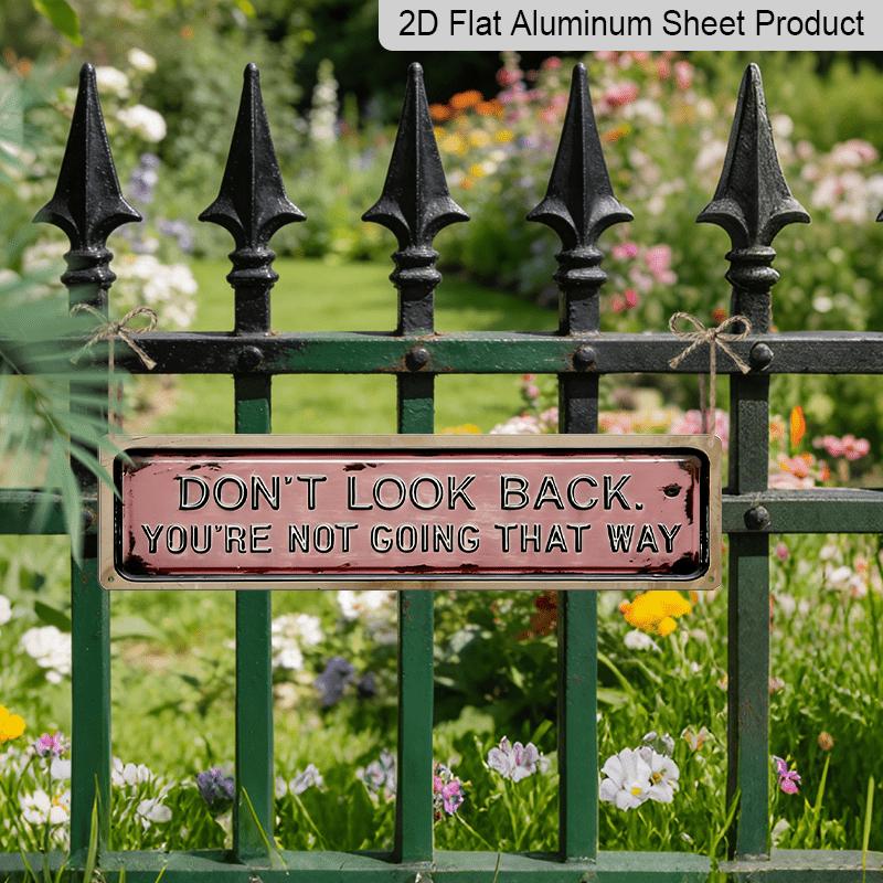 2D Flat, 1pc Vintage "Don't Look Back" Aluminum Decorative Sign - 15.7×3.94inch Retro Black & Pink Distressed Wall Art with White Lettering