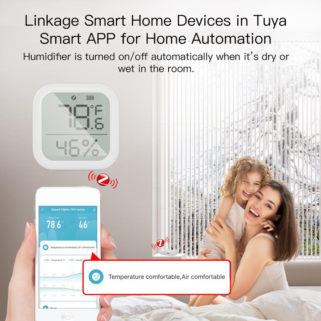 Умный гигрометр ZigBee, термометр, датчик температуры и влажности в помещении с управлением через приложение, большой ЖК-дисплей