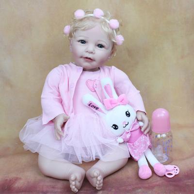 BZDOLL 55 см, мягкая силиконовая кукла Reborn Baby Lisa для девочек, игрушка, реалистичное тканевое тело, 22 дюйма, светлые волосы, розовое платье принцессы Bebe
