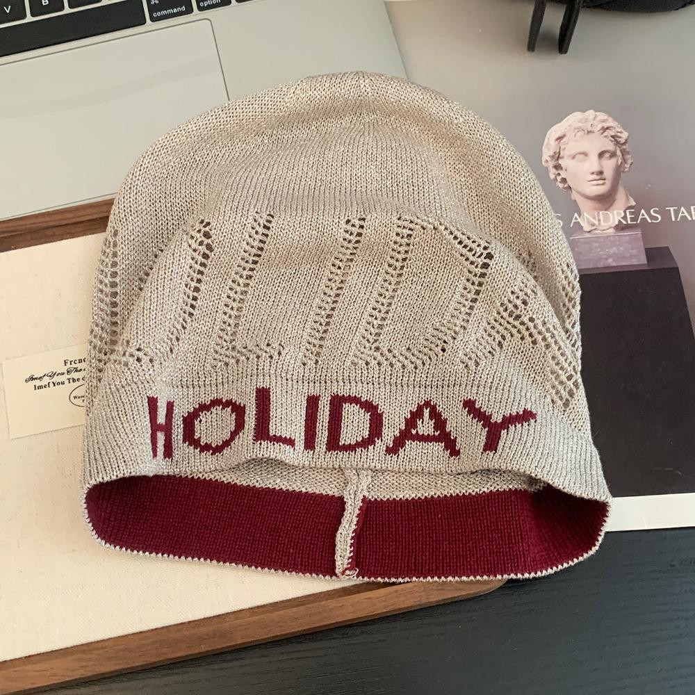 Vintage Letter Beanie Hat Cool Knitted Pullover Hat Fashion Sequin Knitted Hat  Streetwear