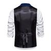 Men Suit Waistcoat Lapel Sleeveless Single Breasted Business Suit Vest Solid Color Slanted Hem 3D Pockets Chain Decoration Waistcoat