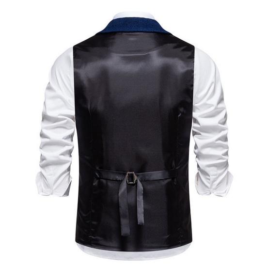 Men Suit Waistcoat Lapel Sleeveless Single Breasted Business Suit Vest Solid Color Slanted Hem 3D Pockets Chain Decoration Waistcoat