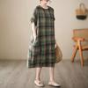 Summer Loose Women's Cotton and Linen Plaid Dress