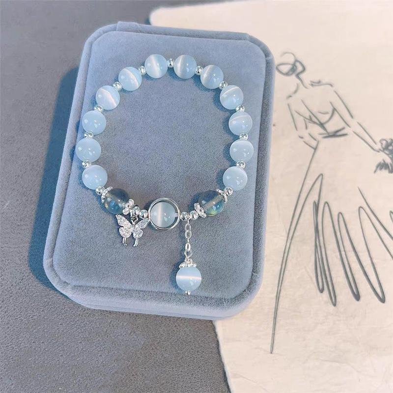 Korean Fashion Imitation Opal Bracelet Simple Pendant Bracelet Ins Moonstone Crystal Bead Moon Pendant Bracelet Jewelry Gifts