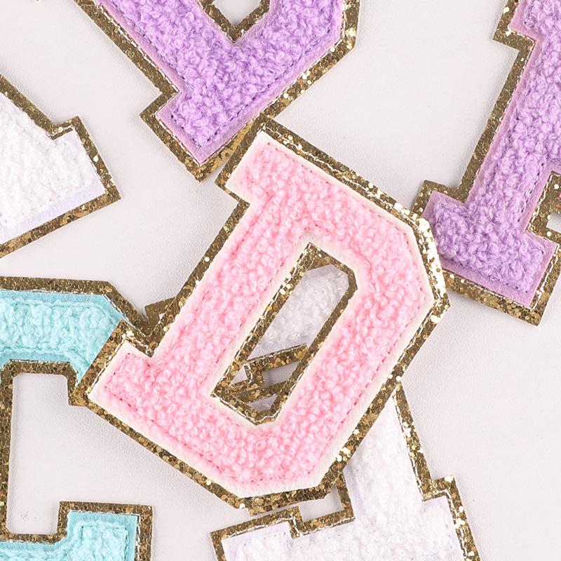 Вышивка Этикетка Полотенце Вышивка Цветная Английская Буква Нашивка Аксессуары для Одежды Золотая Кромка Наклейка Вышивка Шениль Вышивка Тканевая Наклейка