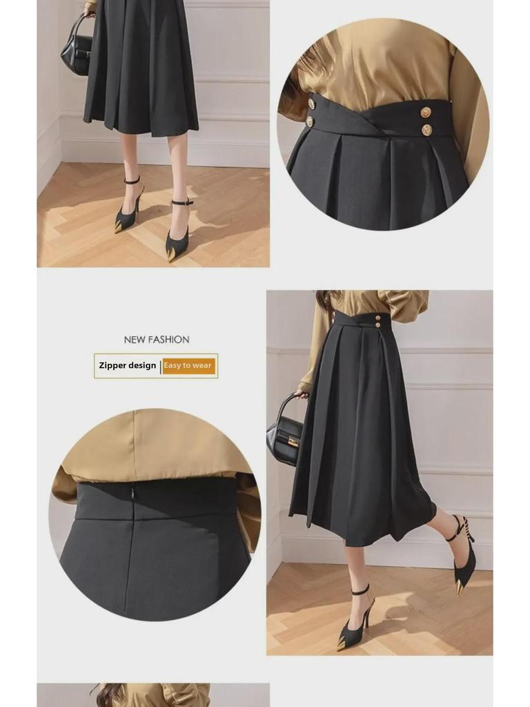 2024 Women's Summer A-line Pleated Midi Skirt - High-waisted, Hip-covering, Slimming Fit
