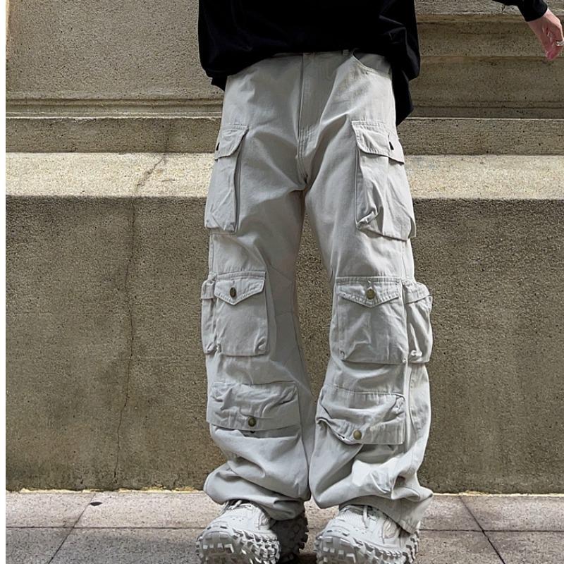 Мужской модный американский ретро-комбинезон с широкими штанинами и множеством карманов