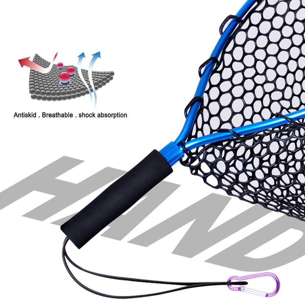Aluminum Alloy Fishing Landing Net Trout Net Soft Rubber Mesh Fly Fishing Net with Carabiner Fishing Gifts for Men