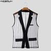 INCERUN Men Lapel Neck Sleeveless See Through Mesh Transparent Striped Blazer Tops