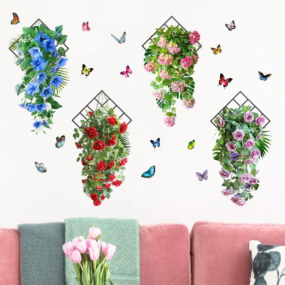 Flower & Butterfly Wall Sticker Multicolor Beautifual Decals Background Wall