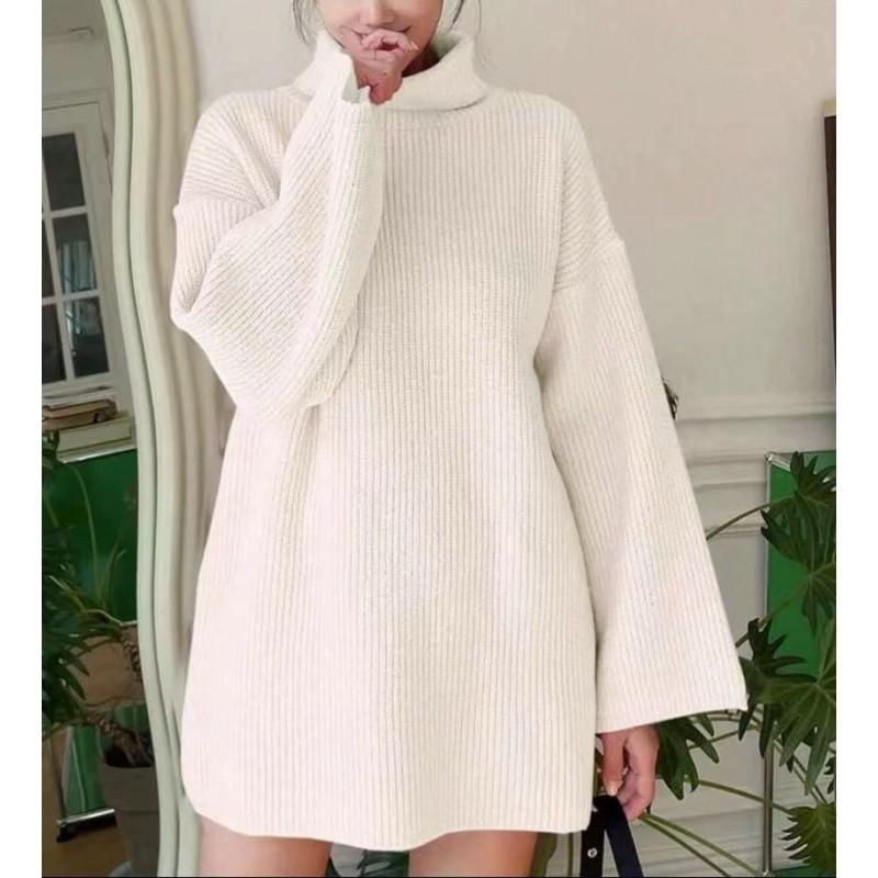 Oversized High Neck Knit Sweater Women Fall Winter Loose Fit Solid Color Chunky Pullover Streetwear
