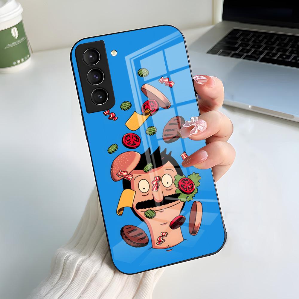 Чехол для телефона B-Bobs B-Burgers для Samsung S26 S25 S24 FE S23 S22 S21 Plus S20 Ultra Note20Ultra Черный Стеклянный Чехол