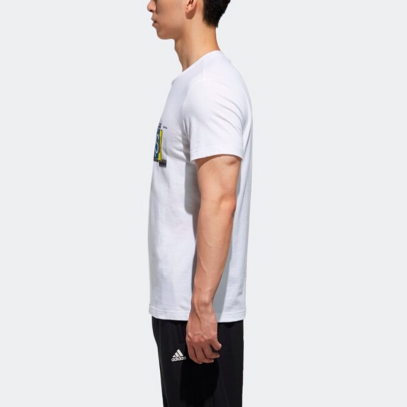 Adidas T Shirts Men's White Crew Neck Moderate Straight Fit DX0641