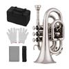 Funien Mini Pocket Trumpet, Bb Flat, Brass, with Mouthpiece, Gloves, Cleaning Cloth, and Carrying Case