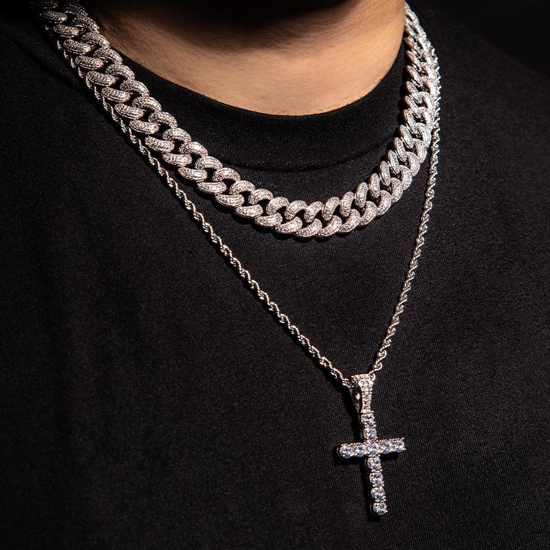 Ожерелье с бриллиантовым крестом, мужская хип-хоп уличная цепочка в стиле хип-хоп в Европе и США, хип-хоп для мальчиков, подвеска из титановой стали