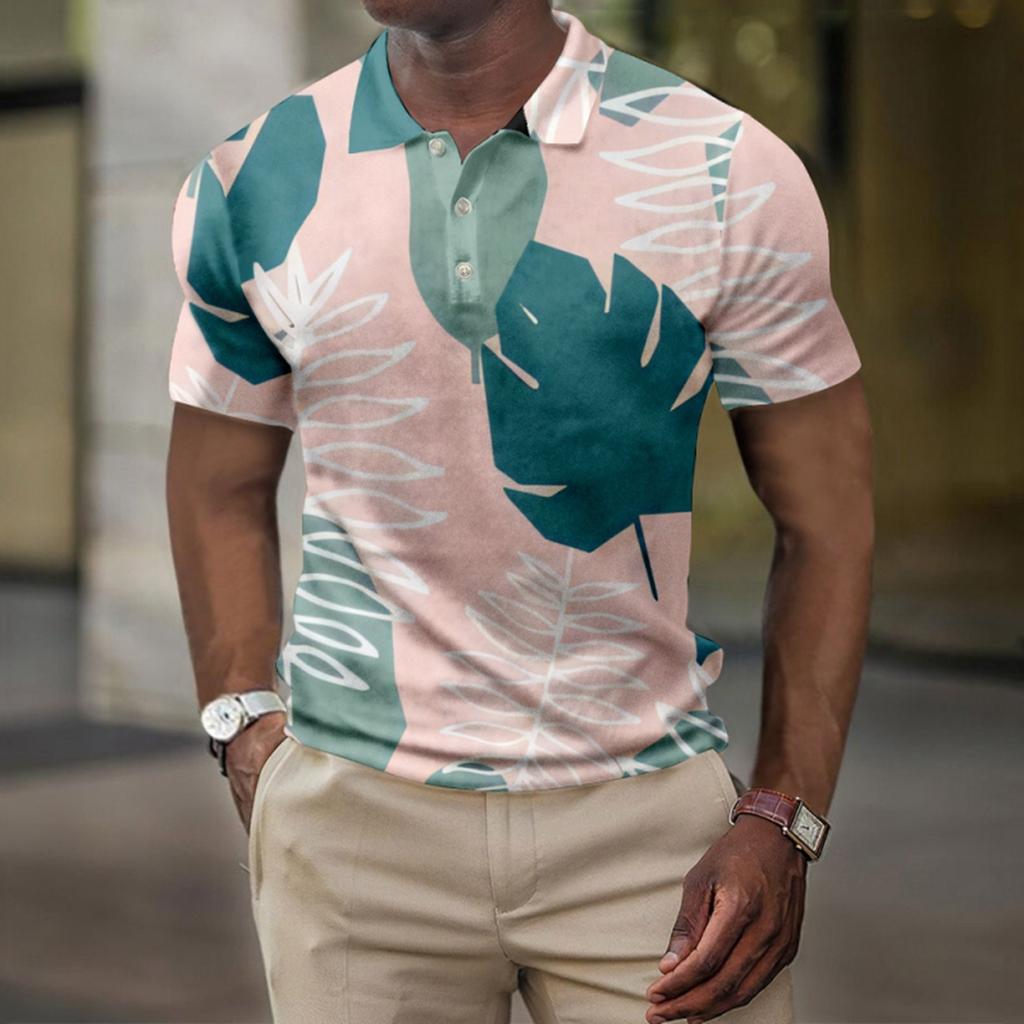 Men's Summer Hawaii Printed Golf Shirt Botton Short Sleeve Top Men's Casual Fashion Shirt