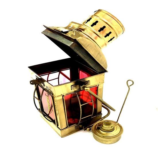 Antique Brass Beach Lantern Décor Nautical Marine Green Ship Hanging Oil Lamp