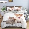 Комплект постельного белья с изображением собак и кошек, двуспальный комплект постельного белья с изображением животных для мальчиков и девочек, микрофибра, 3D, щенок, котенок, пододеяльник