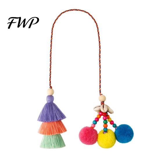 Tote Bag Decoration Tassel Pendant Retro Ethnic Style Straw Canvas Natural Shell Decor Colorful Fur Ball Keychain Handbag Accessory Handmade Beaded
